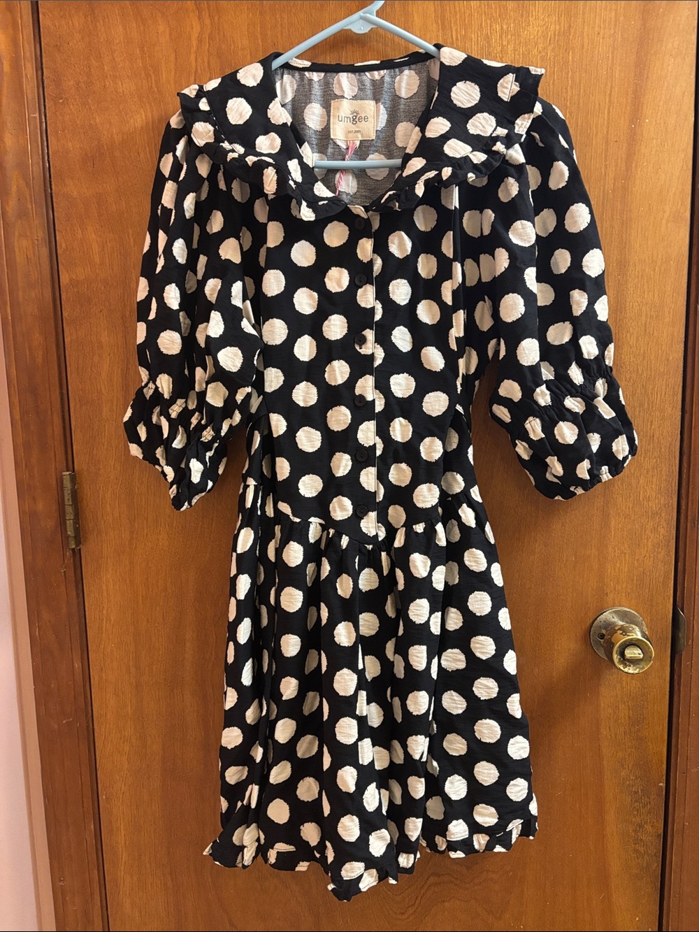 Umgee Black and White Polka Dot Ruffle Dress
